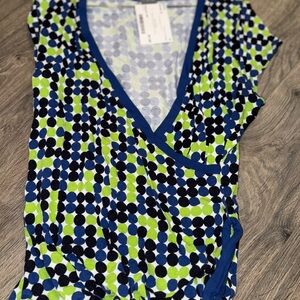 Ann Taylor Blue and Gray Patterned Top